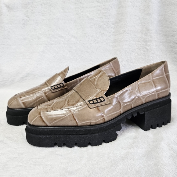 FREDA SALVADOR Womens Beige Croc Embossed Wrap-Around Ankle Lucy Square Toe Wedge Lace-Up Leather Espadrille Shoes main image 0